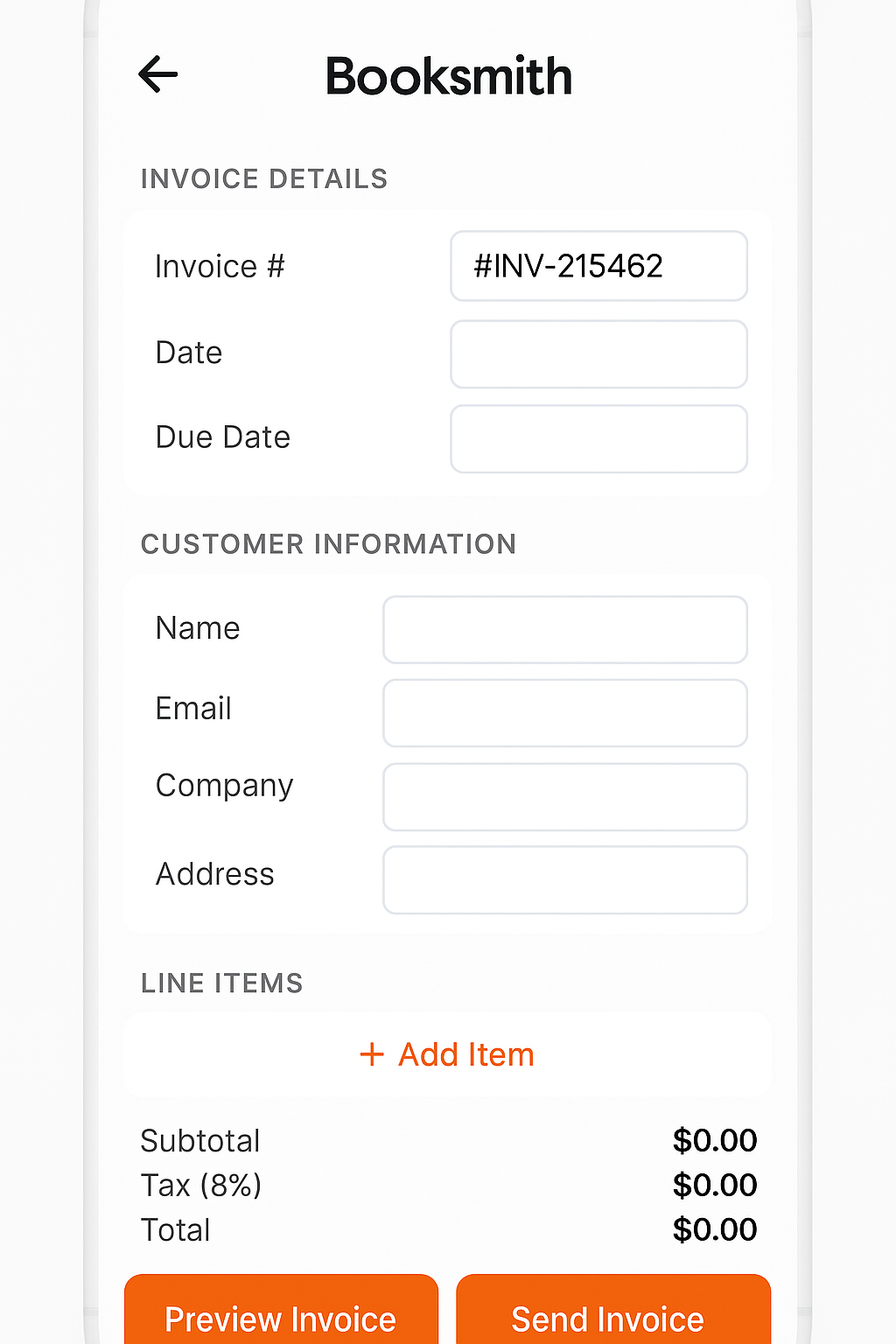 Invoice Creator Screen